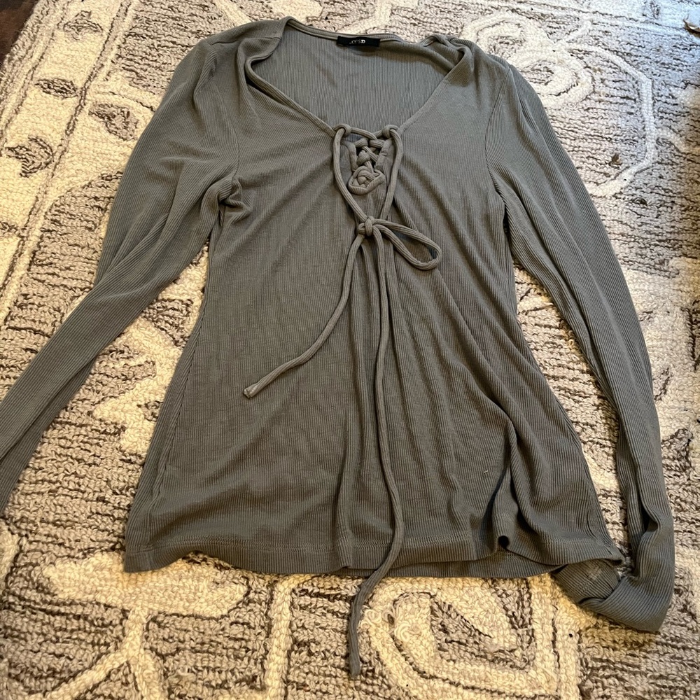Joe's Jeans Gray Long Sleeve Tie Front Blouse